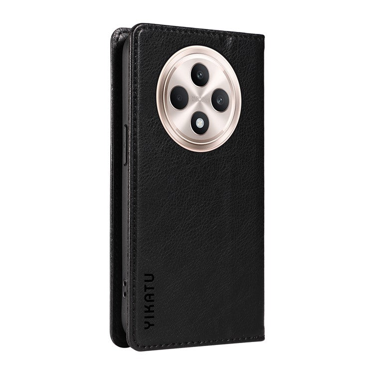 YIKATU YK-006 For Oppo Reno12 F 4G Case Wallet Litchi Grain Leather Phone Cover Magnetic Auto-absorbed - Black