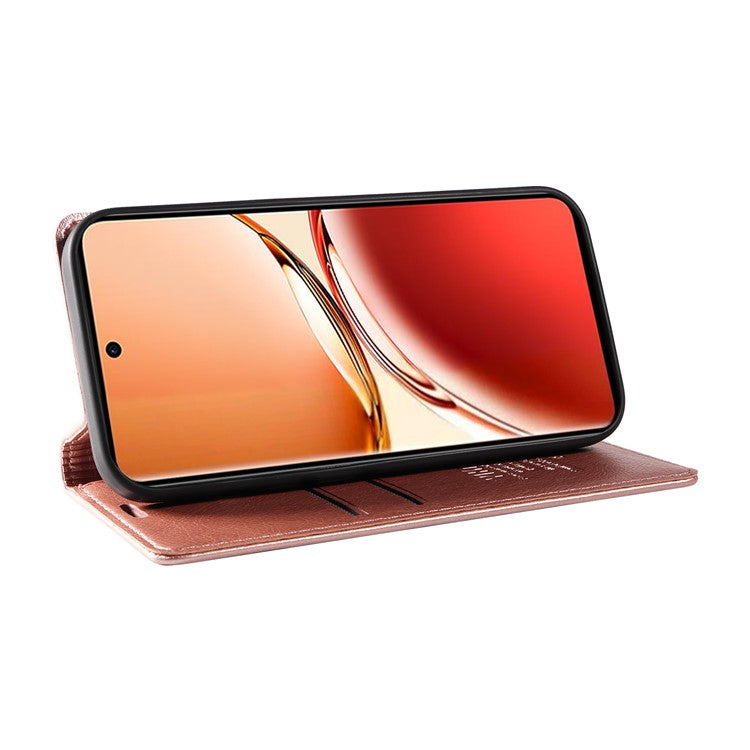 YIKATU YK-006 For Oppo Reno12 F 4G Case Wallet Litchi Grain Leather Phone Cover Magnetic Auto-absorbed - Rose Gold