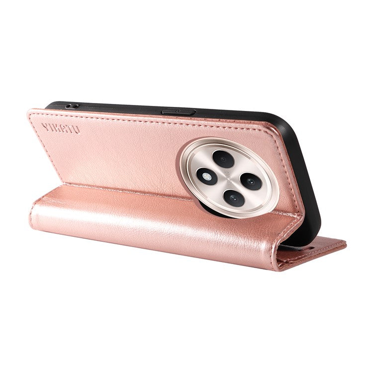 YIKATU YK-006 For Oppo Reno12 F 4G Case Wallet Litchi Grain Leather Phone Cover Magnetic Auto-absorbed - Rose Gold