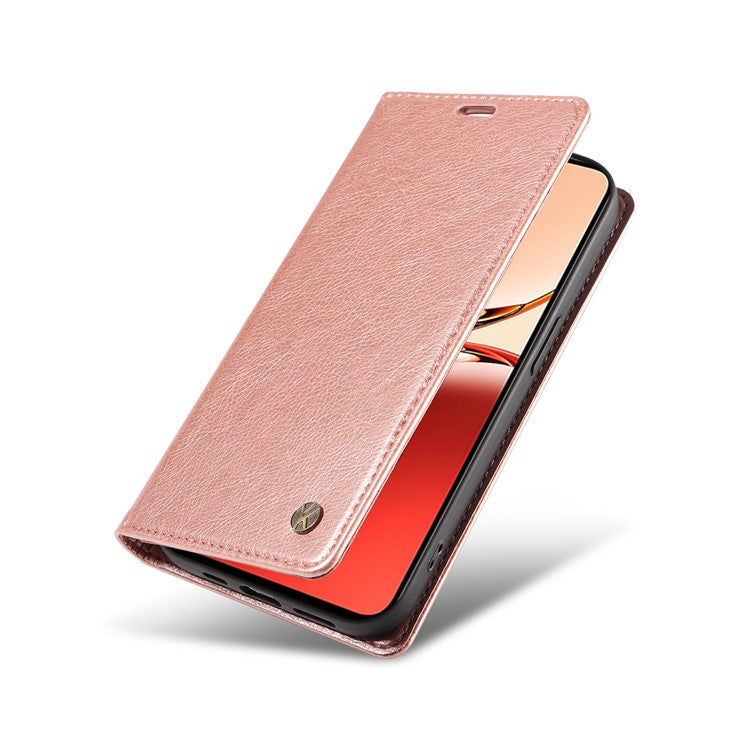 YIKATU YK-006 For Oppo Reno12 F 4G Case Wallet Litchi Grain Leather Phone Cover Magnetic Auto-absorbed - Rose Gold