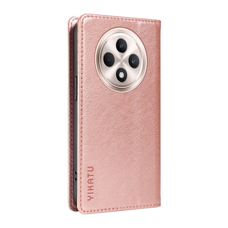 YIKATU YK-006 For Oppo Reno12 F 4G Case Wallet Litchi Grain Leather Phone Cover Magnetic Auto-absorbed - Rose Gold