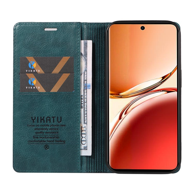 YIKATU YK-006 For Oppo Reno12 F 4G Case Wallet Litchi Grain Leather Phone Cover Magnetic Auto-absorbed - Blue