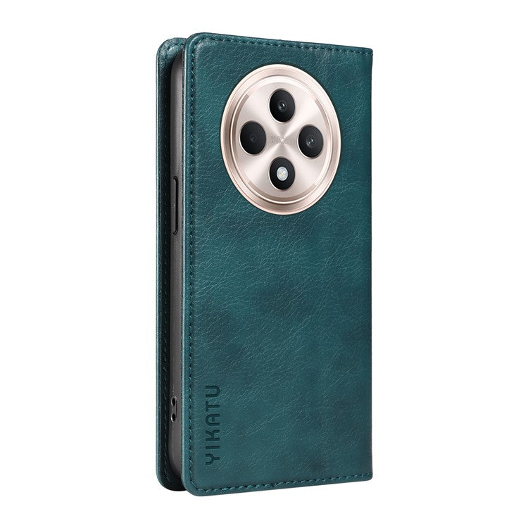 YIKATU YK-006 For Oppo Reno12 F 4G Case Wallet Litchi Grain Leather Phone Cover Magnetic Auto-absorbed - Blue