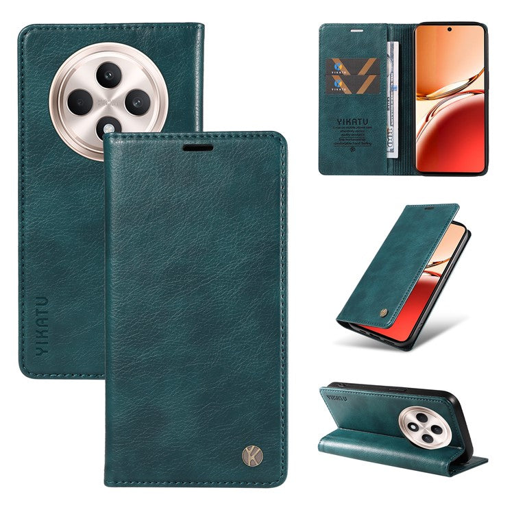 YIKATU YK-006 For Oppo Reno12 F 4G Case Wallet Litchi Grain Leather Phone Cover Magnetic Auto-absorbed - Blue