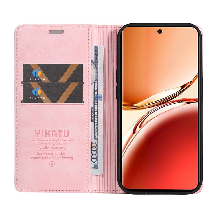 YIKATU YK-006 For Oppo Reno12 F 4G Case Wallet Litchi Grain Leather Phone Cover Magnetic Auto-absorbed - Pink