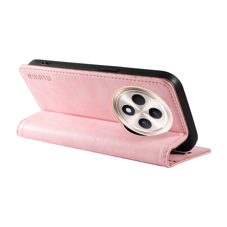 YIKATU YK-006 For Oppo Reno12 F 4G Case Wallet Litchi Grain Leather Phone Cover Magnetic Auto-absorbed - Pink