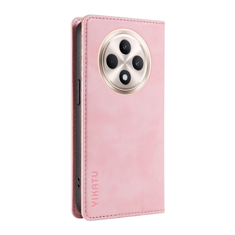 YIKATU YK-006 For Oppo Reno12 F 4G Case Wallet Litchi Grain Leather Phone Cover Magnetic Auto-absorbed - Pink
