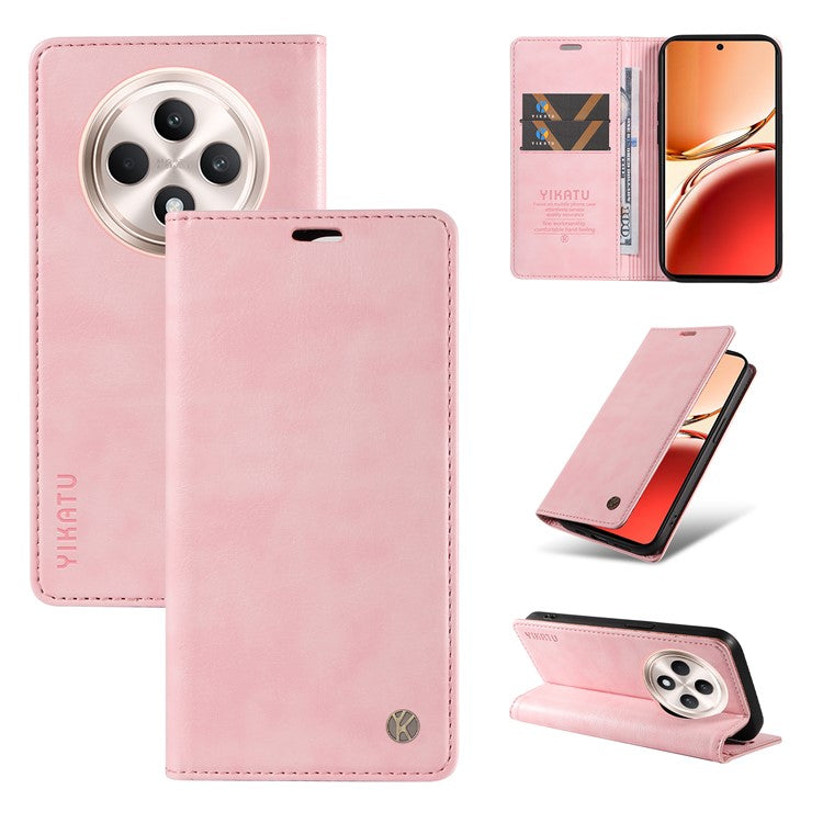 YIKATU YK-006 For Oppo Reno12 F 4G Case Wallet Litchi Grain Leather Phone Cover Magnetic Auto-absorbed - Pink
