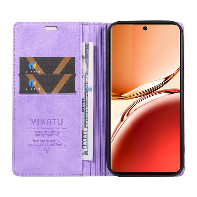 YIKATU YK-006 For Oppo Reno12 F 4G Case Wallet Litchi Grain Leather Phone Cover Magnetic Auto-absorbed - Purple
