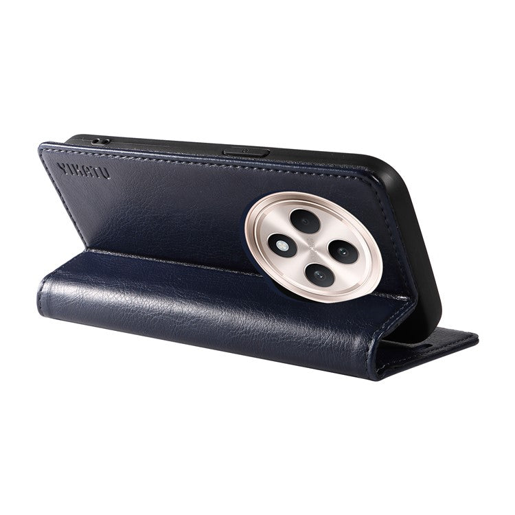 YIKATU YK-006 For Oppo Reno12 F 4G Case Wallet Litchi Grain Leather Phone Cover Magnetic Auto-absorbed - Navy Blue