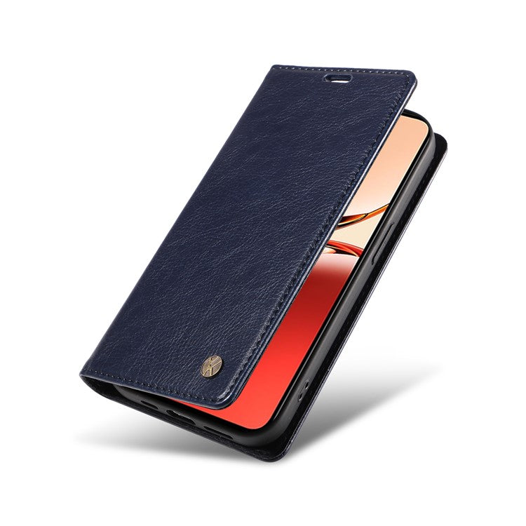 YIKATU YK-006 For Oppo Reno12 F 4G Case Wallet Litchi Grain Leather Phone Cover Magnetic Auto-absorbed - Navy Blue
