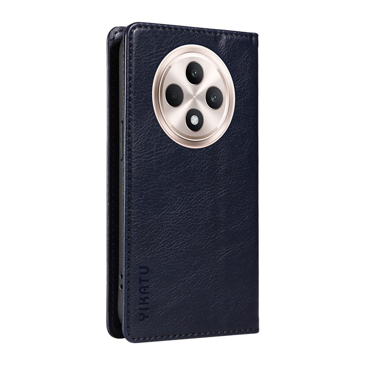 YIKATU YK-006 For Oppo Reno12 F 4G Case Wallet Litchi Grain Leather Phone Cover Magnetic Auto-absorbed - Navy Blue
