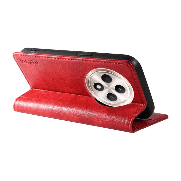 YIKATU YK-006 For Oppo Reno12 F 4G Case Wallet Litchi Grain Leather Phone Cover Magnetic Auto-absorbed - Red