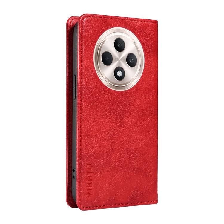 YIKATU YK-006 For Oppo Reno12 F 4G Case Wallet Litchi Grain Leather Phone Cover Magnetic Auto-absorbed - Red