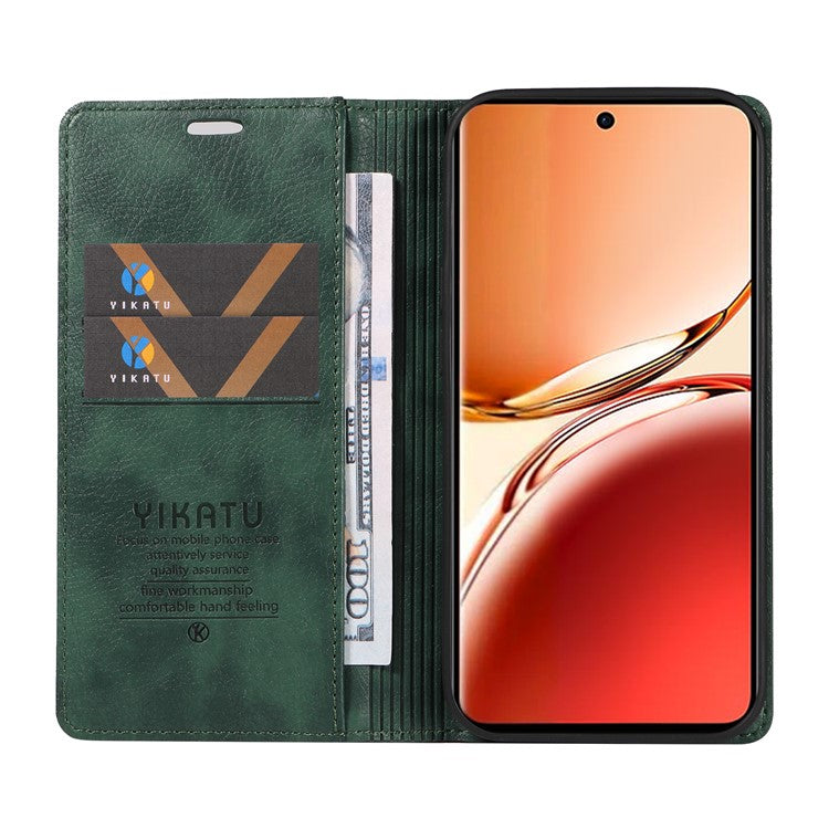 YIKATU YK-006 For Oppo Reno12 F 4G Case Wallet Litchi Grain Leather Phone Cover Magnetic Auto-absorbed - Green