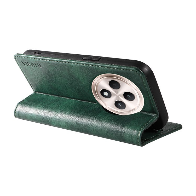 YIKATU YK-006 For Oppo Reno12 F 4G Case Wallet Litchi Grain Leather Phone Cover Magnetic Auto-absorbed - Green