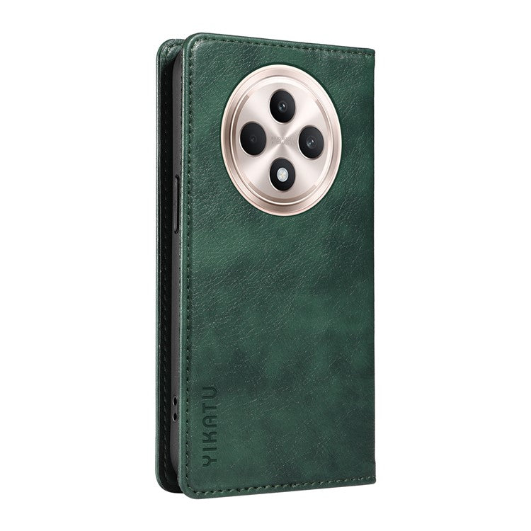 YIKATU YK-006 For Oppo Reno12 F 4G Case Wallet Litchi Grain Leather Phone Cover Magnetic Auto-absorbed - Green