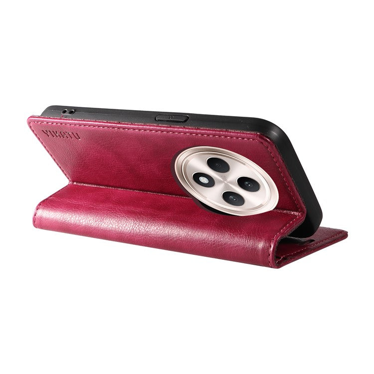 YIKATU YK-006 For Oppo Reno12 F 4G Case Wallet Litchi Grain Leather Phone Cover Magnetic Auto-absorbed - Wine Red