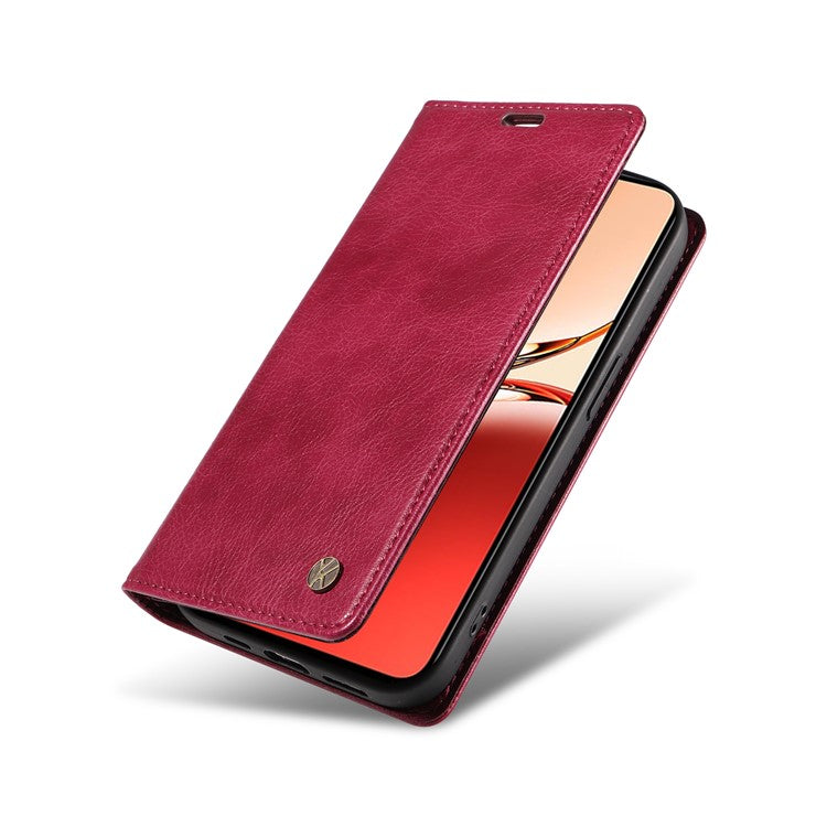 YIKATU YK-006 For Oppo Reno12 F 4G Case Wallet Litchi Grain Leather Phone Cover Magnetic Auto-absorbed - Wine Red