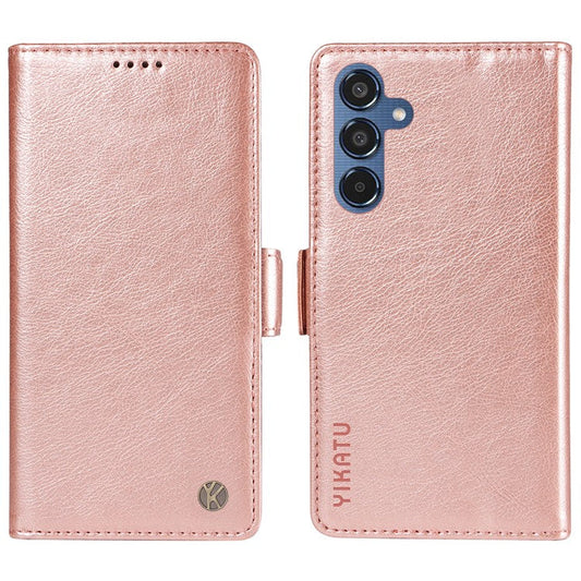 YIKATU YK-007 For Samsung Galaxy M35 5G Case Card Holder Litchi Texture Leather Phone Cover - Rose Gold