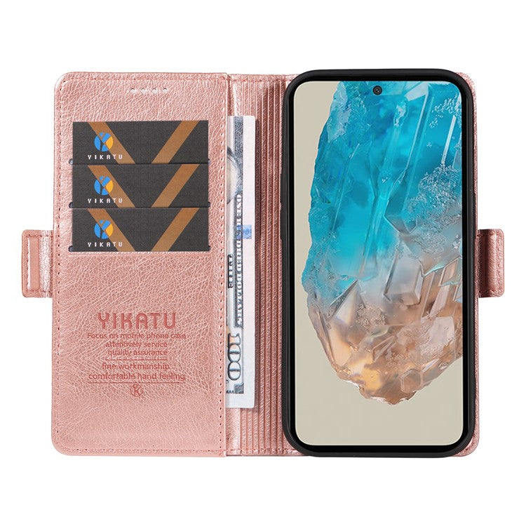 YIKATU YK-007 For Samsung Galaxy M35 5G Case Card Holder Litchi Texture Leather Phone Cover - Rose Gold