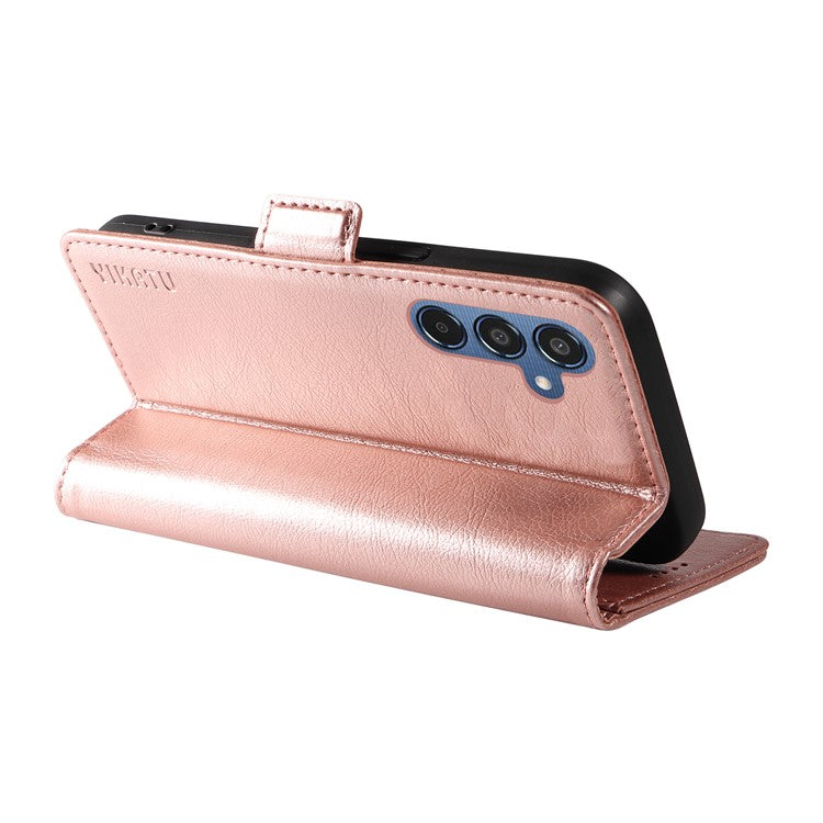 YIKATU YK-007 For Samsung Galaxy M35 5G Case Card Holder Litchi Texture Leather Phone Cover - Rose Gold