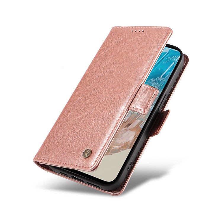 YIKATU YK-007 For Samsung Galaxy M35 5G Case Card Holder Litchi Texture Leather Phone Cover - Rose Gold