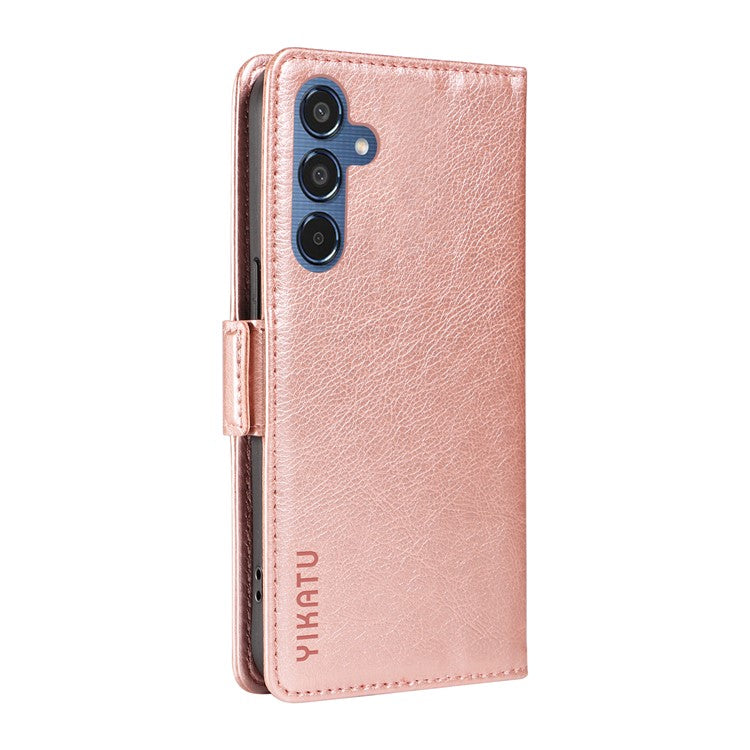 YIKATU YK-007 For Samsung Galaxy M35 5G Case Card Holder Litchi Texture Leather Phone Cover - Rose Gold