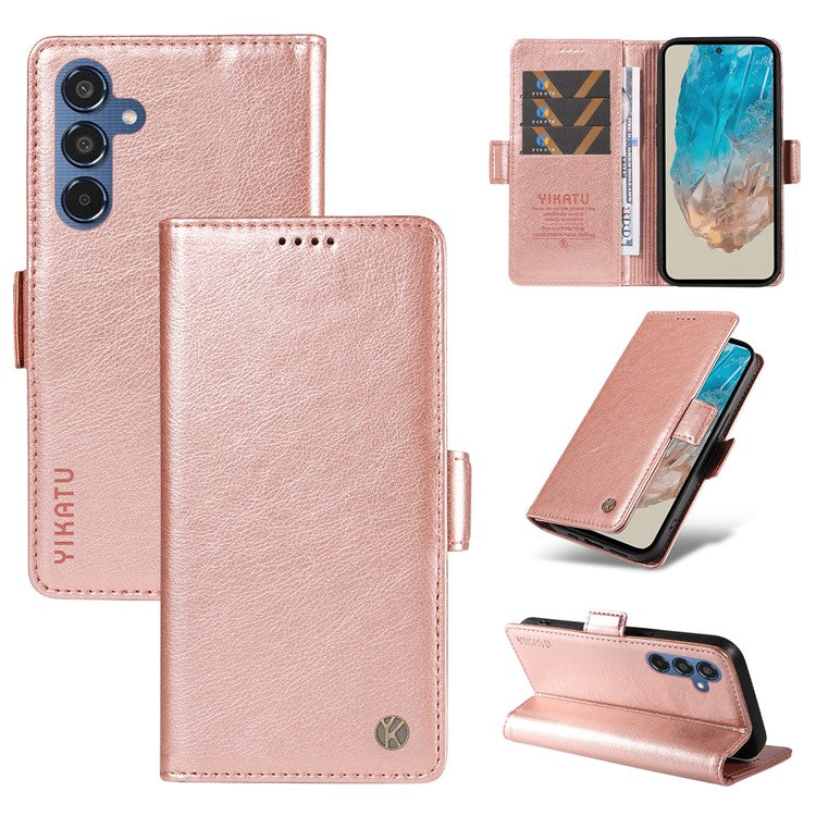YIKATU YK-007 For Samsung Galaxy M35 5G Case Card Holder Litchi Texture Leather Phone Cover - Rose Gold