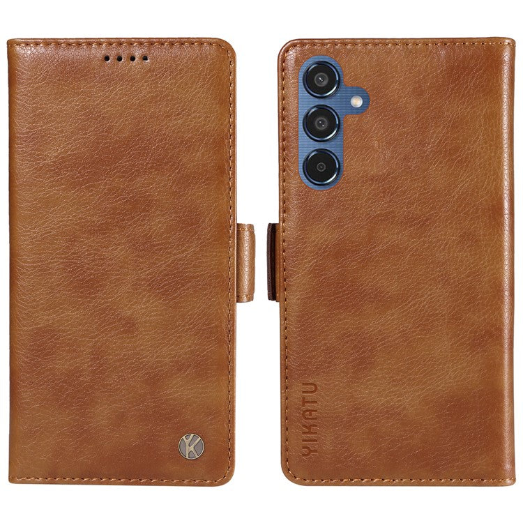 YIKATU YK-007 For Samsung Galaxy M35 5G Case Card Holder Litchi Texture Leather Phone Cover - Brown