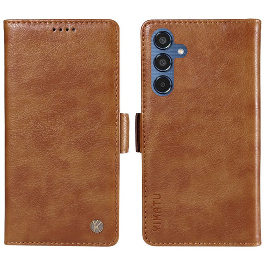 YIKATU YK-007 For Samsung Galaxy M35 5G Case Card Holder Litchi Texture Leather Phone Cover - Brown