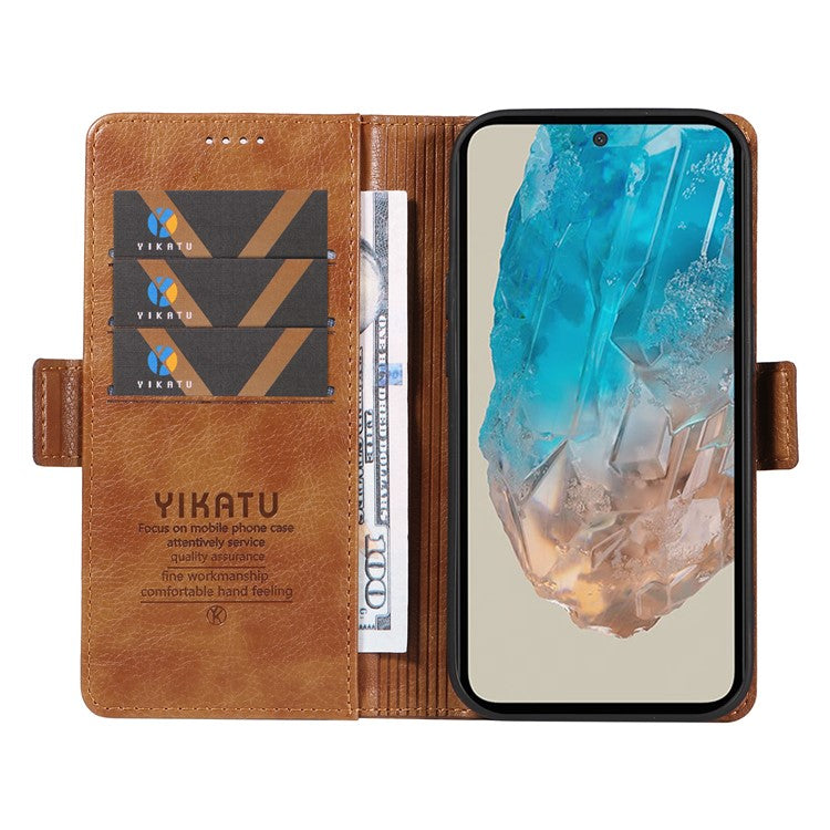 YIKATU YK-007 For Samsung Galaxy M35 5G Case Card Holder Litchi Texture Leather Phone Cover - Brown