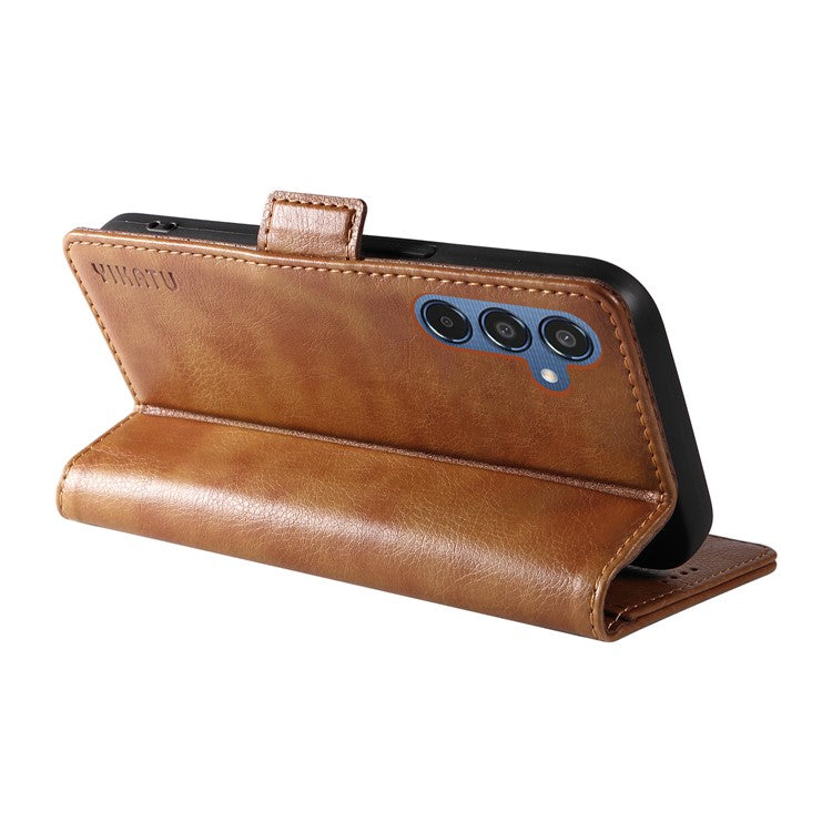 YIKATU YK-007 For Samsung Galaxy M35 5G Case Card Holder Litchi Texture Leather Phone Cover - Brown