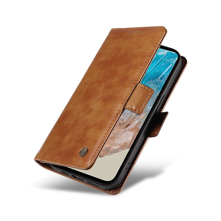 YIKATU YK-007 For Samsung Galaxy M35 5G Case Card Holder Litchi Texture Leather Phone Cover - Brown