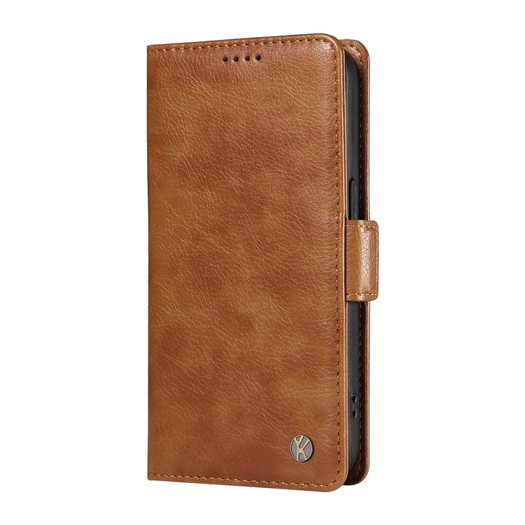 YIKATU YK-007 For Samsung Galaxy M35 5G Case Card Holder Litchi Texture Leather Phone Cover - Brown