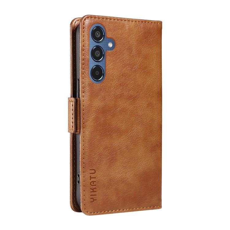 YIKATU YK-007 For Samsung Galaxy M35 5G Case Card Holder Litchi Texture Leather Phone Cover - Brown
