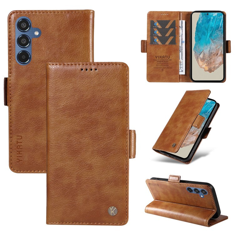 YIKATU YK-007 For Samsung Galaxy M35 5G Case Card Holder Litchi Texture Leather Phone Cover - Brown