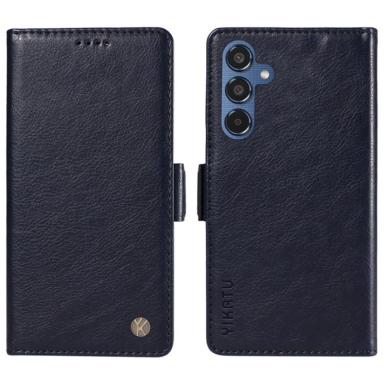 YIKATU YK-007 For Samsung Galaxy M35 5G Case Card Holder Litchi Texture Leather Phone Cover - Navy Blue
