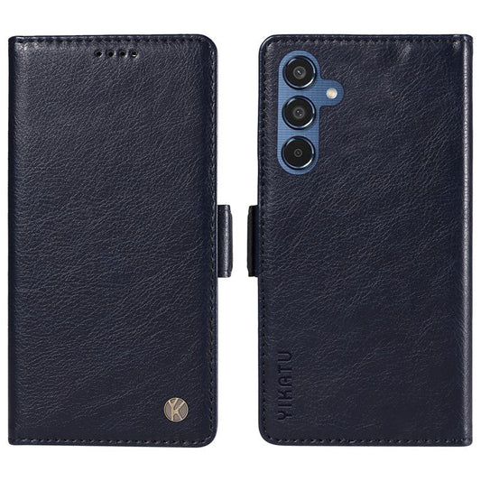 YIKATU YK-007 For Samsung Galaxy M35 5G Case Card Holder Litchi Texture Leather Phone Cover - Navy Blue