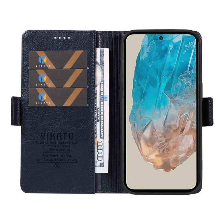 YIKATU YK-007 For Samsung Galaxy M35 5G Case Card Holder Litchi Texture Leather Phone Cover - Navy Blue