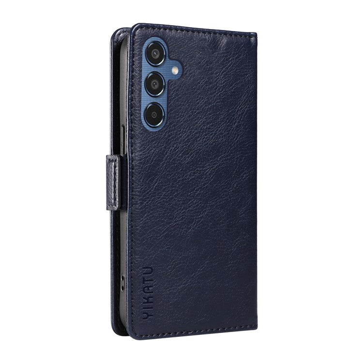 YIKATU YK-007 For Samsung Galaxy M35 5G Case Card Holder Litchi Texture Leather Phone Cover - Navy Blue