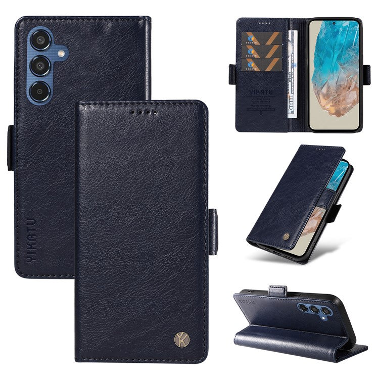 YIKATU YK-007 For Samsung Galaxy M35 5G Case Card Holder Litchi Texture Leather Phone Cover - Navy Blue