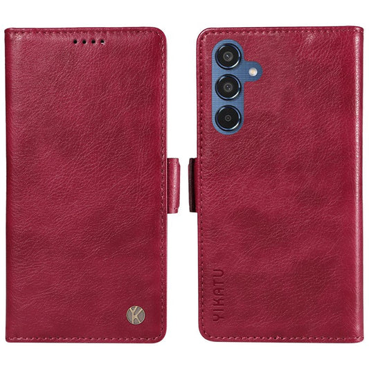 YIKATU YK-007 For Samsung Galaxy M35 5G Case Card Holder Litchi Texture Leather Phone Cover - Wine Red