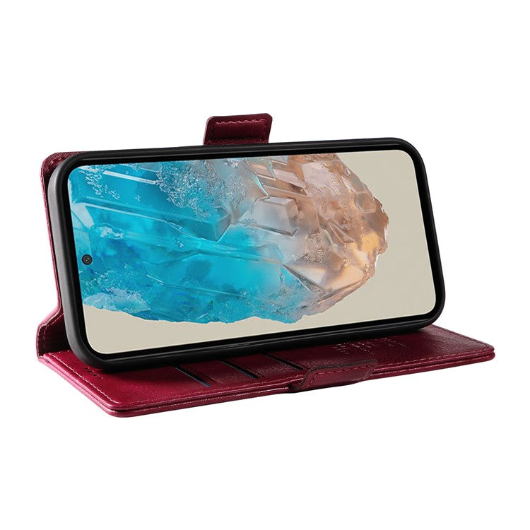 YIKATU YK-007 For Samsung Galaxy M35 5G Case Card Holder Litchi Texture Leather Phone Cover - Wine Red