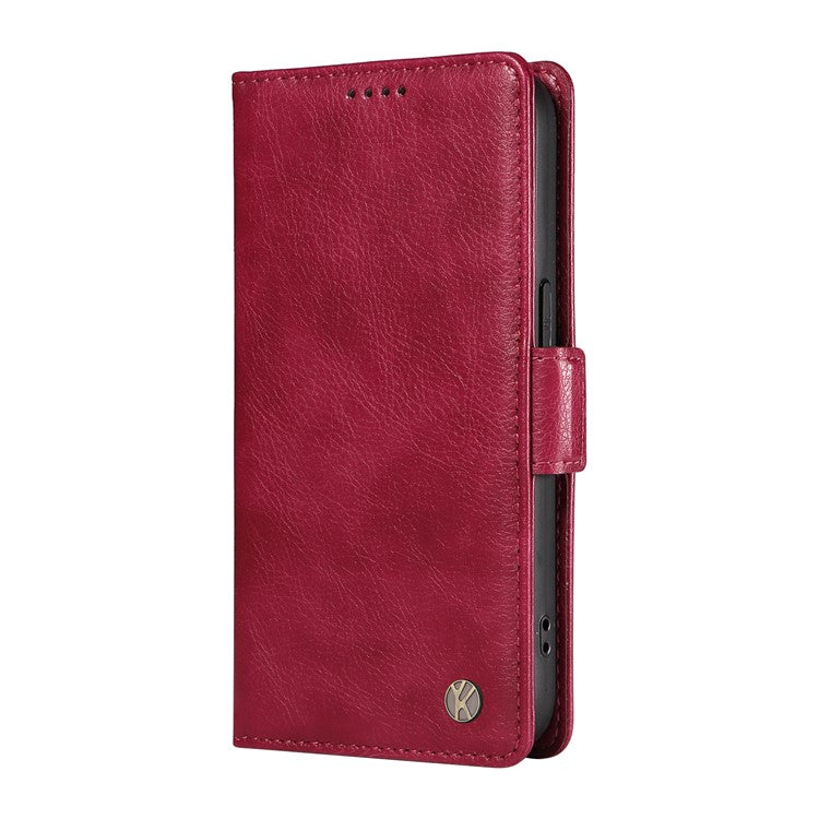 YIKATU YK-007 For Samsung Galaxy M35 5G Case Card Holder Litchi Texture Leather Phone Cover - Wine Red