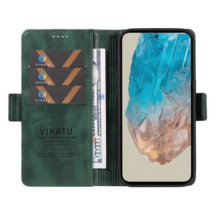 YIKATU YK-007 For Samsung Galaxy M35 5G Case Card Holder Litchi Texture Leather Phone Cover - Green