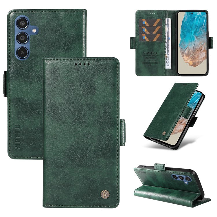 YIKATU YK-007 For Samsung Galaxy M35 5G Case Card Holder Litchi Texture Leather Phone Cover - Green