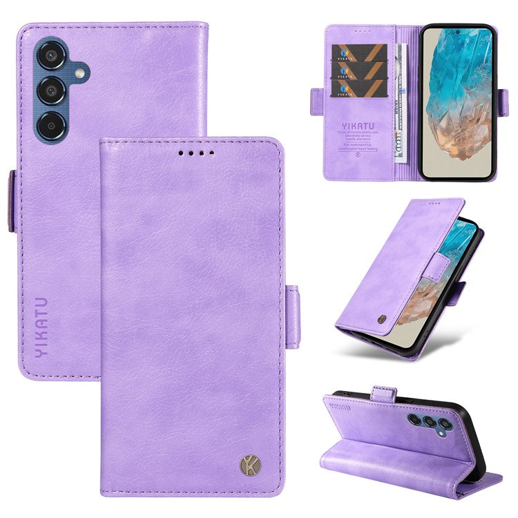 YIKATU YK-007 For Samsung Galaxy M35 5G Case Card Holder Litchi Texture Leather Phone Cover - Purple
