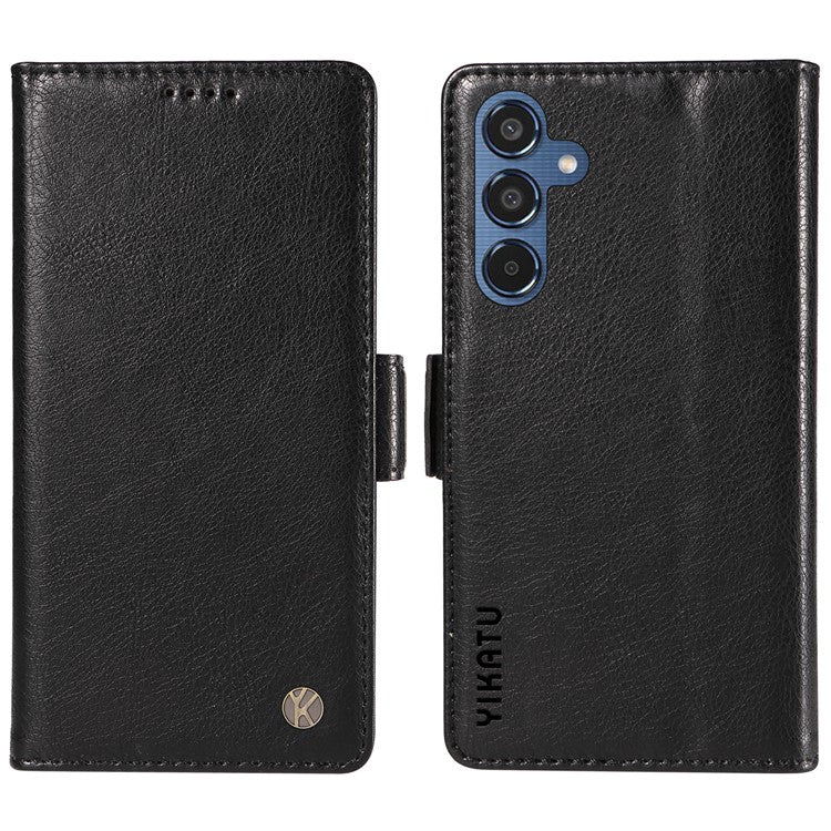 YIKATU YK-007 For Samsung Galaxy M35 5G Case Card Holder Litchi Texture Leather Phone Cover - Black