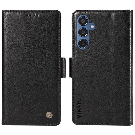 YIKATU YK-007 For Samsung Galaxy M35 5G Case Card Holder Litchi Texture Leather Phone Cover - Black